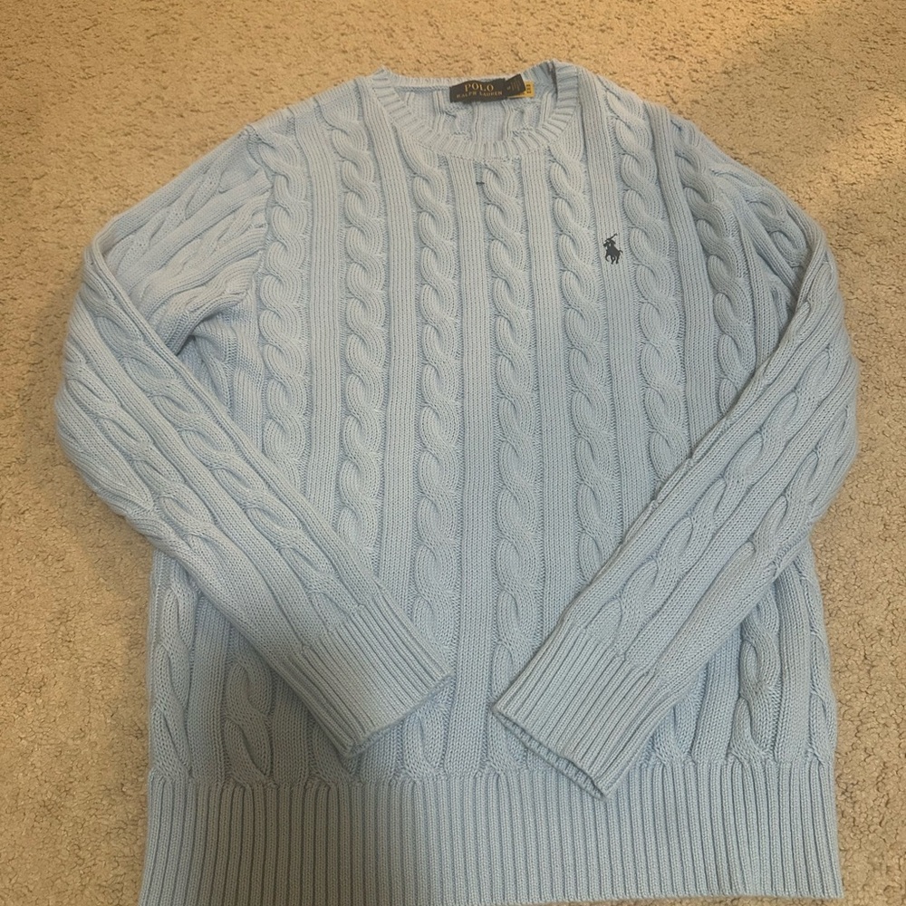 Ralph Lauren Men’s Cotton Light Blue Cable Knit Crewneck Sweater